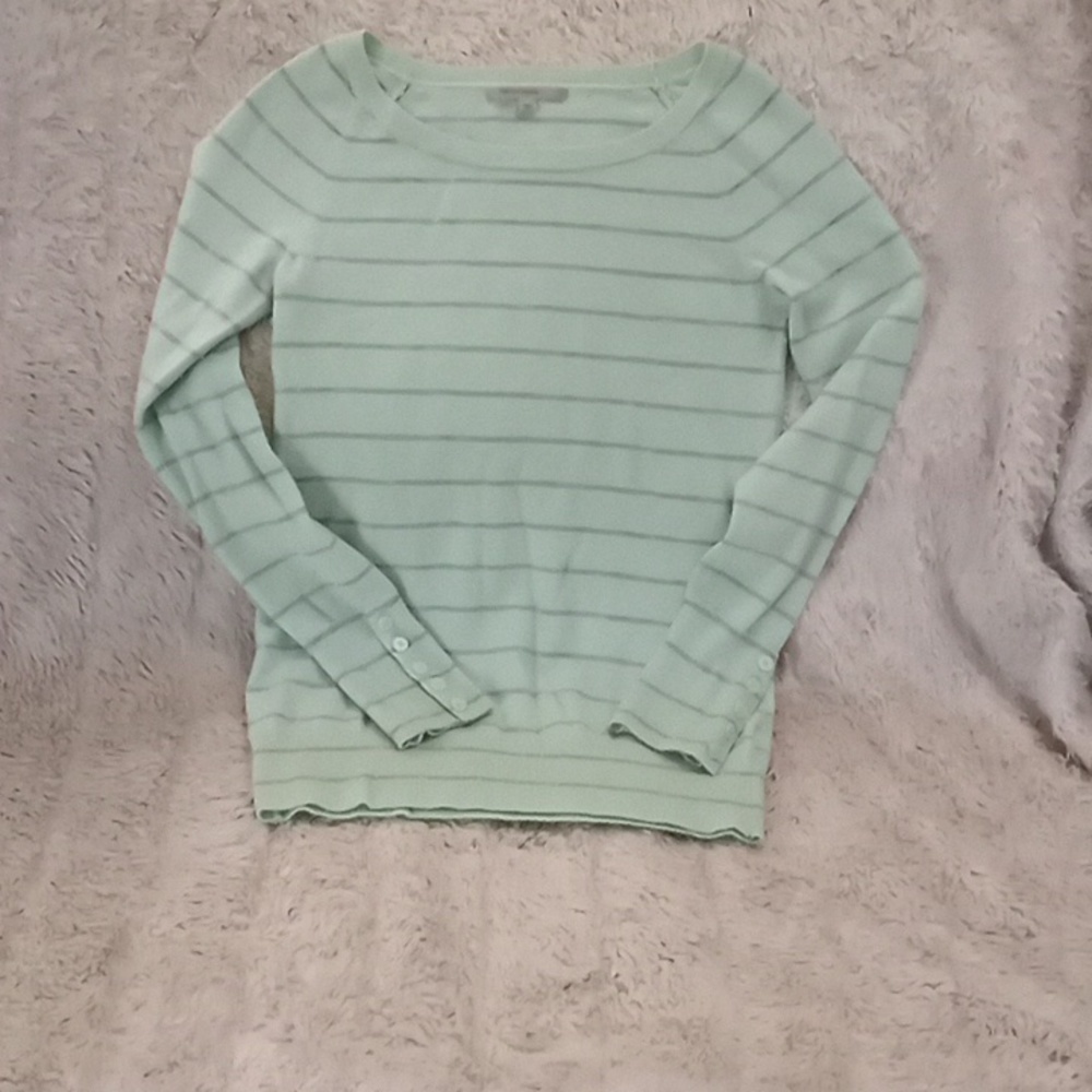 Gap Sofia Mint Light Grey Striped Classic Boat Neck Wool Blend Casual Sweater
